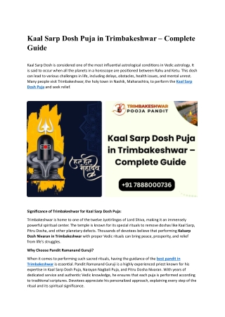 Kaal Sarp Dosh Puja in Trimbakeshwar – Complete Guide