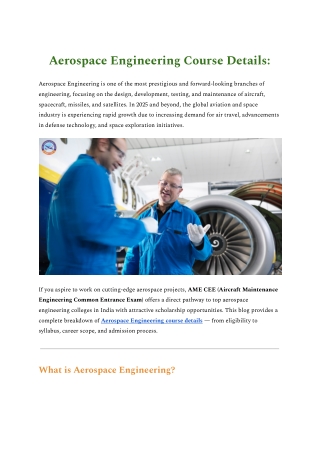 Aerosoace engineering course details