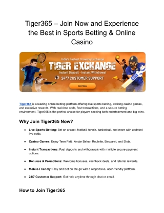 Tiger365 – Join Now and Experience the Best in Sports Betting & Online Casino