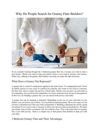Why Do People Search for Granny Flats Builders?
