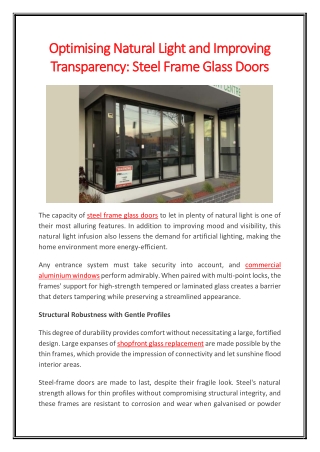 Optimising Natural Light and Improving Transparency Steel Frame Glass Doors