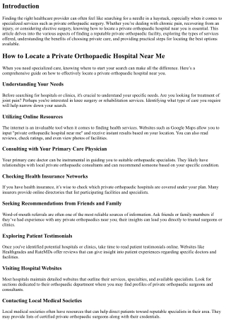 How to Locate a Private Orthopaedic Hospital Near Me