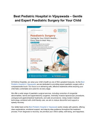 Best Pediatric Hospital in Vijayawada – Expert Paediatric Surgery