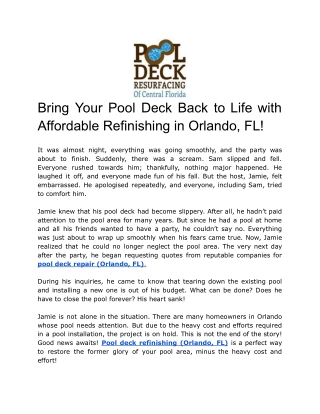 Bring Your Pool Deck Back to Life with Affordable Refinishing in Orlando, FL!