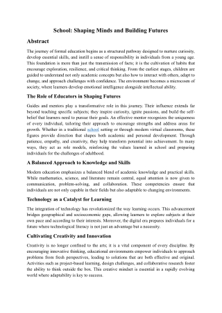 School: Shaping Minds and Building Futures