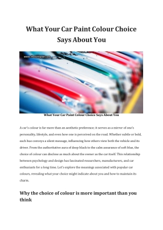 What Your Car Paint Colour Choice Says About You