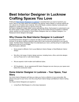 Best Interior Designer in Lucknow Crafting Spaces You Love