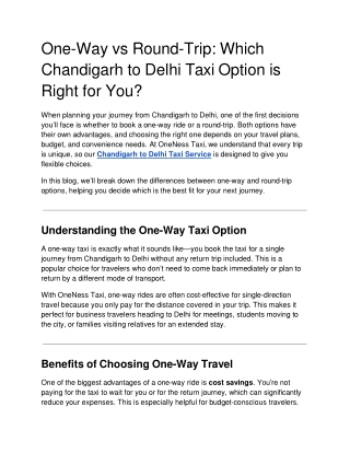 One-Way vs Round-Trip_ Which Chandigarh to Delhi Taxi Option is Right for You