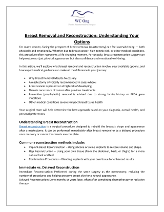 Breast Removal and Reconstruction Understanding Your Options