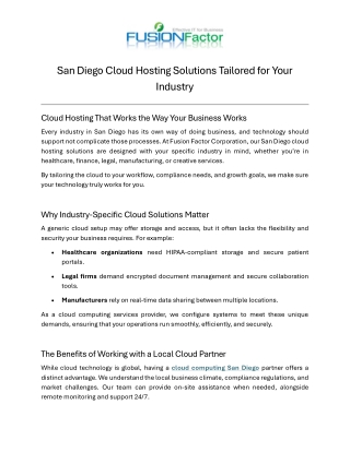 San Diego Cloud Hosting Solutions Tailored for Your Industry