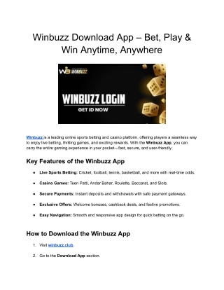Winbuzz Download App – Bet, Play & Win Anytime, Anywhere
