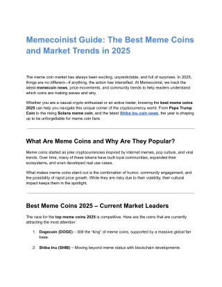 Memecoinist memecoin news, Memecoinist Guide: The Best Meme Coins