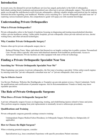 Navigating the World of Private Orthopaedics: Tips and Insights