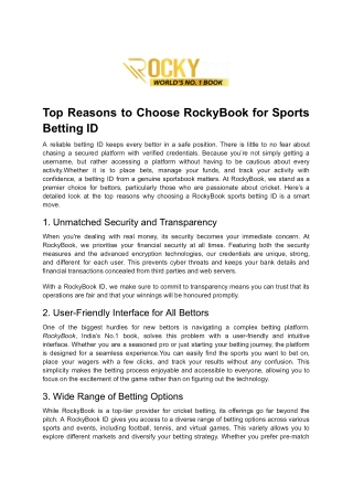 Top Reasons to Choose RockyBook for Sports Betting ID