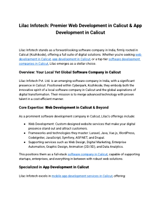 Lilac Infotech Premier Web Development in Calicut & App Development in Calicut