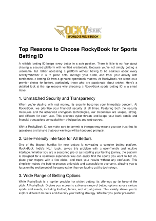 Top Reasons to Choose RockyBook for Sports Betting ID