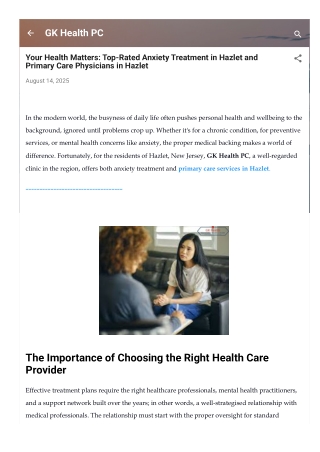 Your Health Matters: Top-Rated Anxiety Treatment in Hazlet and Primary Care Phys