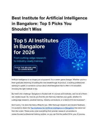 Best Institute for Artificial Intelligence in Bangalore_ Top 5 Picks You Shouldn’t Miss