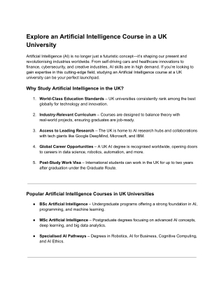 Explore an Artificial Intelligence Course in a UK University