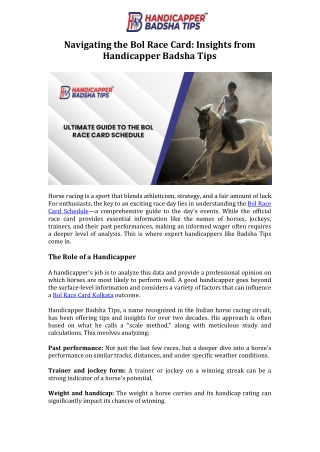 Navigating the Bol Race Card Insights from Handicapper Badsha Tips