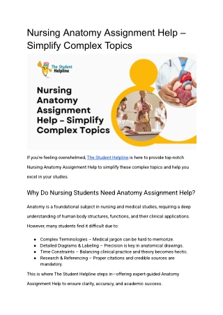 Nursing Anatomy Assignment Help – Simplify Complex Topics