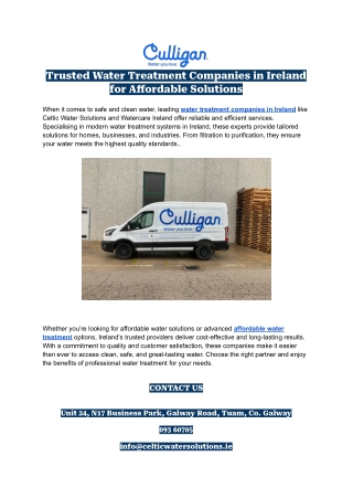 Trusted Water Treatment Companies in Ireland for Affordable Solutions