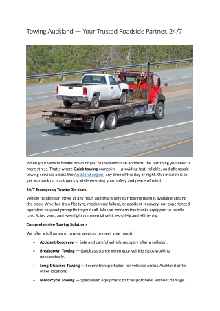 Towing Auckland Your Trusted Roadside Partner