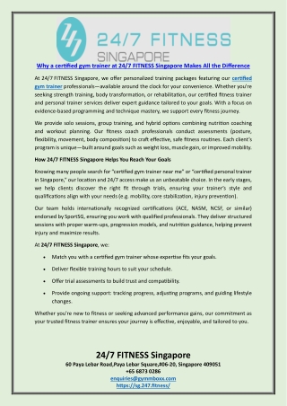 Why a certified gym trainer at 247 FITNESS Singapore Makes All the Difference