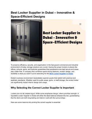 Best Locker Supplier in Dubai – Innovative & Space-Efficient Designs
