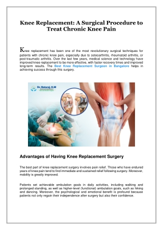 Knee Replacement, A Surgical Procedure to Treat Chronic Knee Pain