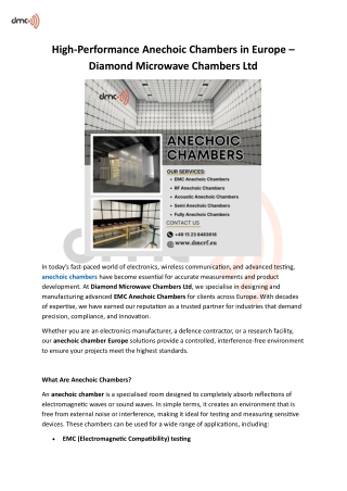 High-Performance Anechoic Chambers in Europe – Diamond Microwave Chambers Ltd