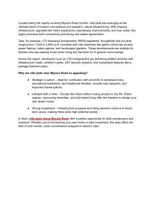 Villa Plots for Sale Near Mysore Road