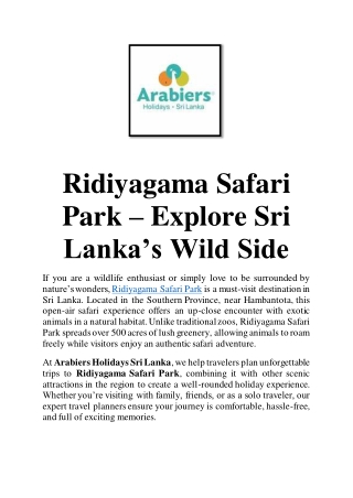 Ridiyagama Safari Park – Explore Sri Lanka’s Wild Side