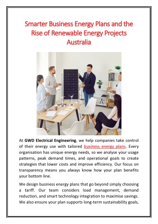 Smarter Business Energy Plans and the Rise of Renewable Energy Projects Australia