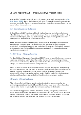 Dr Sunil Kapoor RKDF