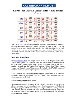 Kalyan Jodi Chart A Look at Satta Matka and Its Charts