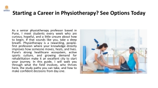 Starting a Career in Physiotherapy, See Options Today