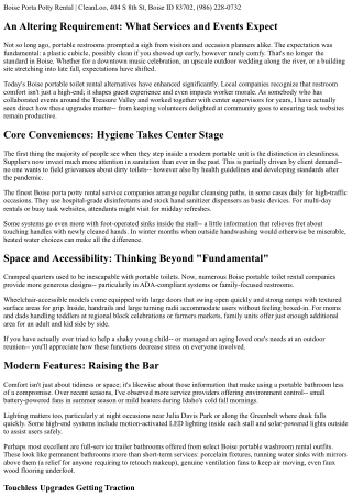 Leading Features of Modern Portable Restrooms in Boise