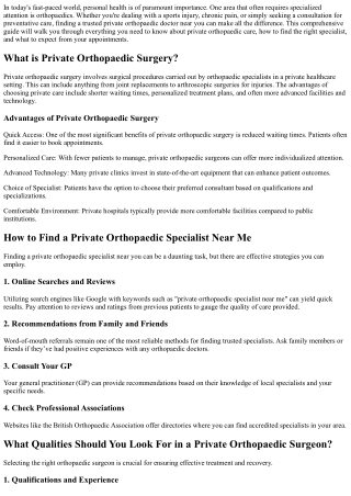 Finding a Trusted Private Orthopaedic Doctor Near You