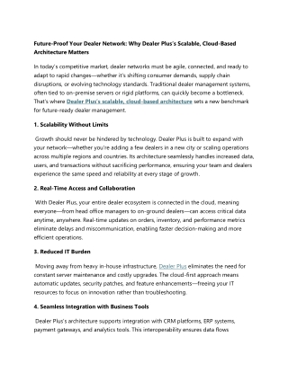 Future-Proof Your Dealer Network - Why Dealer Plus’s Scalable, Cloud-Based Architecture Matters