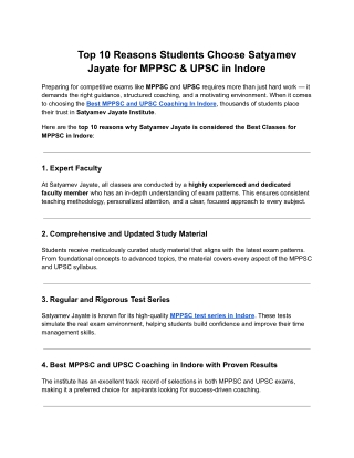 Top 10 Reasons Students Choose Satyamev Jayate for MPPSC & UPSC in Indore