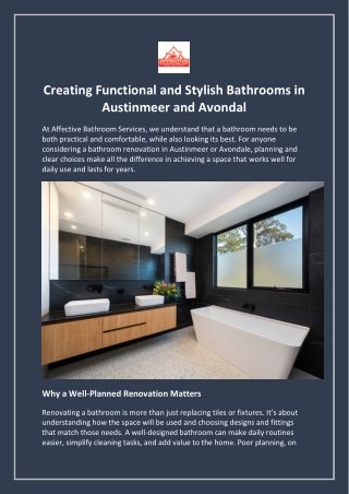 Creating Functional and Stylish Bathrooms in Austinmeer and Avondal