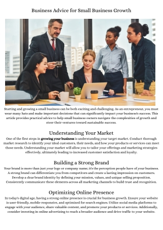 Business Advice for Small Business Growth Starting and growing a small business