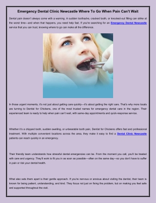 Emergency Dental Clinic Newcastle Where To Go When Pain Can't Wait