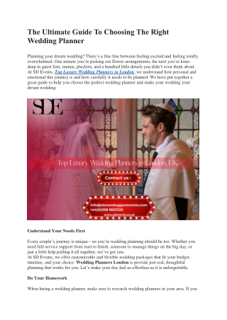 Top Wedding Planner in London,Uk