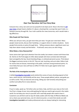 Own Your Narrative Sell Your Story Now