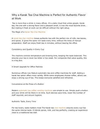 Why a Karak Tea Chai Machine is Perfect for Authentic Flavor at Work