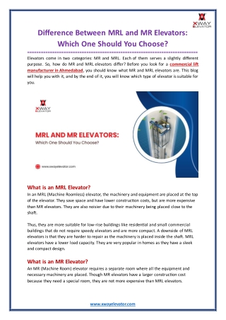 Difference Between MRL and MR Elevators: Which One Should You Choose?
