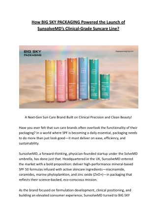 How BIG SKY PACKAGING Powered the Launch of SunsolveMD’s Clinical-Grade Suncare Line