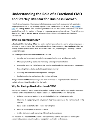 Understanding the Role of a Fractional CMO and Startup Mentor for Business Growth
